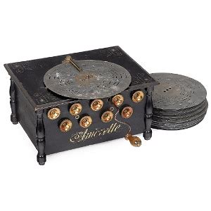 organette replaceable steel metal music box discs|Amorette Organette with 32 Discs, c. 1900 .